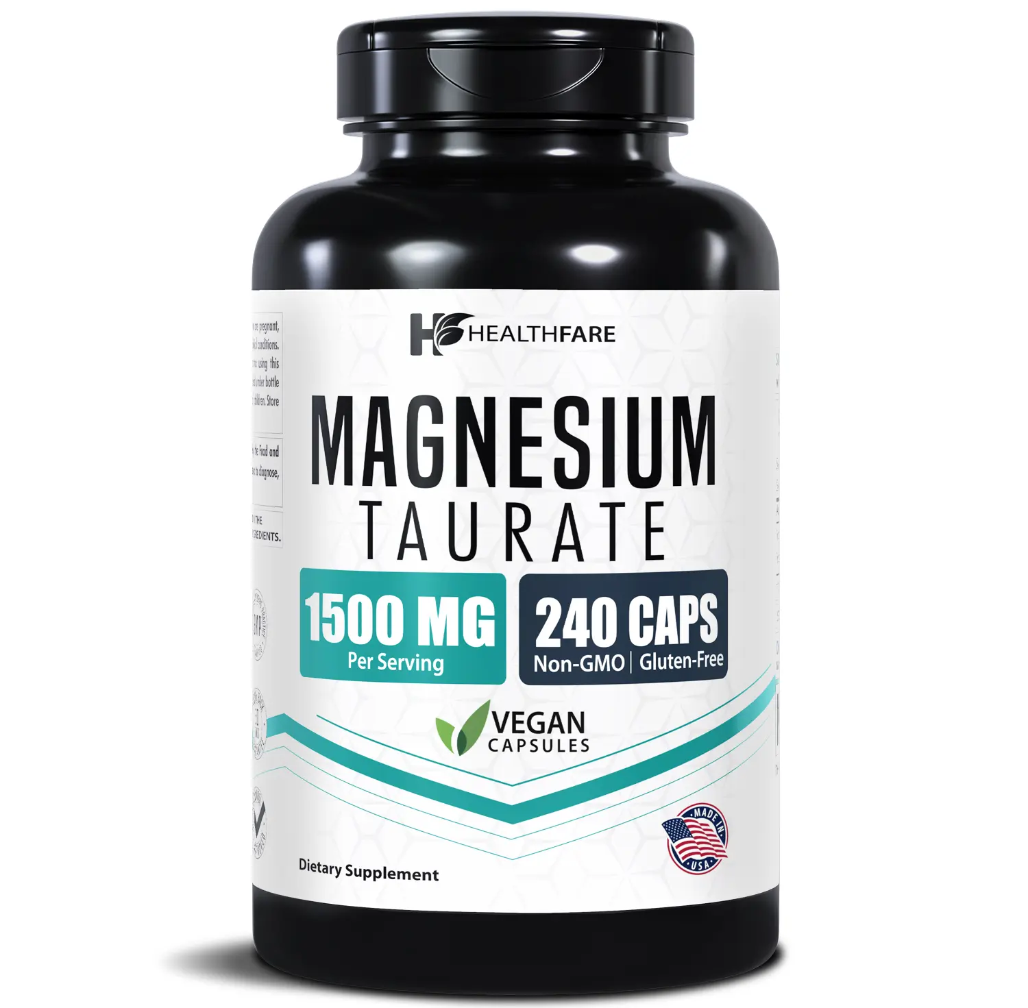 HealthFare Magnesium Taurate | 240 Vegan Capsules | Non-GMO, Gluten-Free | Made in USA