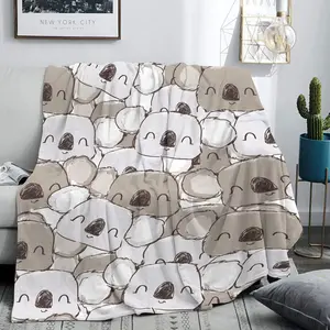Cute Koala Pattern Flannel Blanket, Soft Warm Bed Throw for Sofa Chair Bedroom Office Decor, Cozy Home Travel Accessory