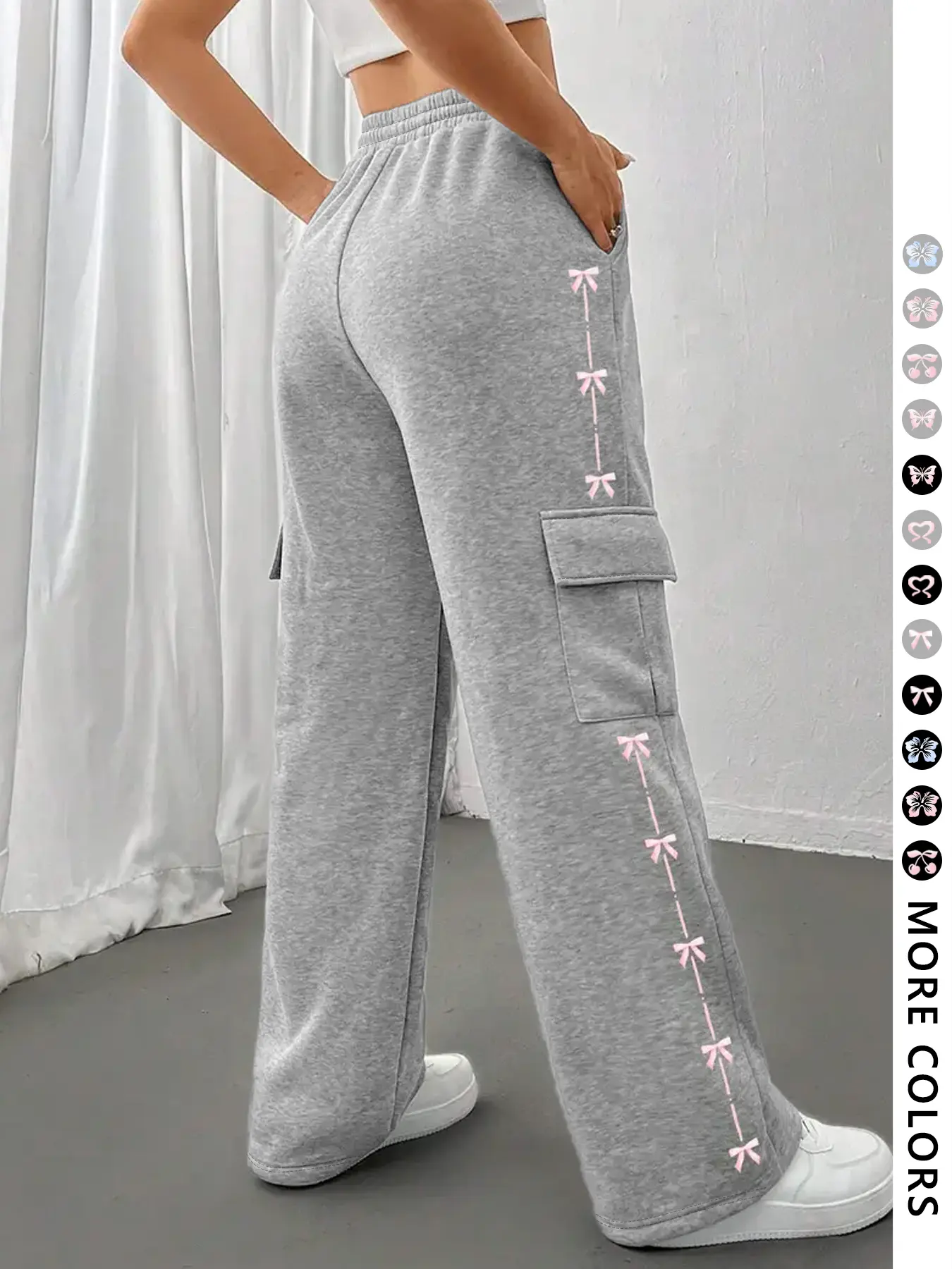 Women's Casual Loose Baggy Wide Leg Drawstring Pants Fit, Casual Trousers, Butterfly Knot Geometric Print Straight Leg, Y2K Style, Valentine's Day Gift, Fall & Winter, Bottom, Womenswear