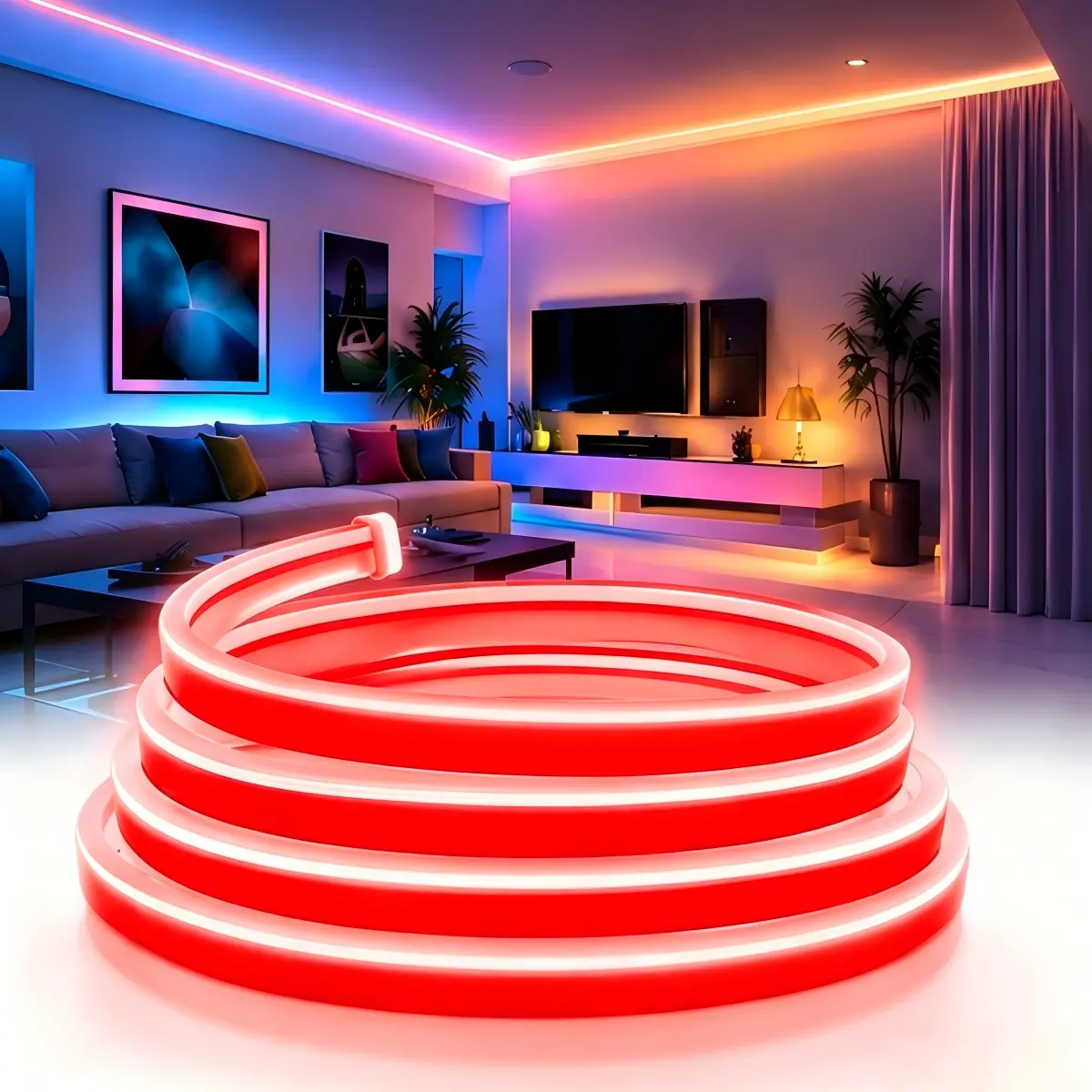 USB Powered RGBIC LED Neon Light Strip, Music Sync Color Changing, App & Remote Control, Waterproof Flexible Strip Lights for TV Gaming Room Bedroom Party Decor, Dimmable Multi-Color Ambiance