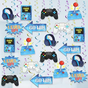 Video  Birthday Decorations - 42 count Blue Gaming  Swirls for  Boys Level Up   Theme Party Ceiling  Streamers for Video Gamer Night Birthday  Shower Party Supplies