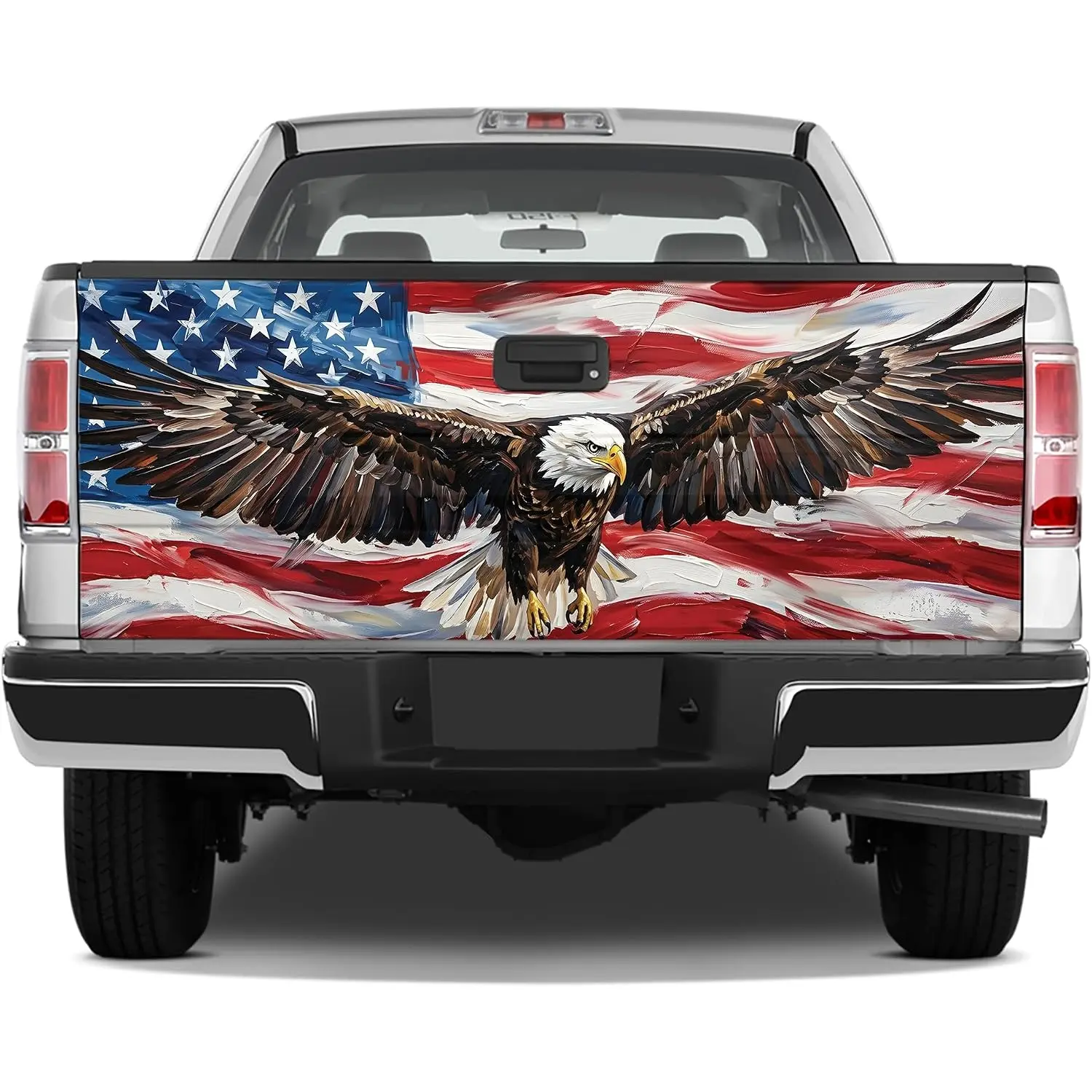 America Eagle Flag Truck Tailgate Wrap – Patriotic Bald Eagle Graphic Decal, Red White Blue Pickup Tailgate Sticker Cover