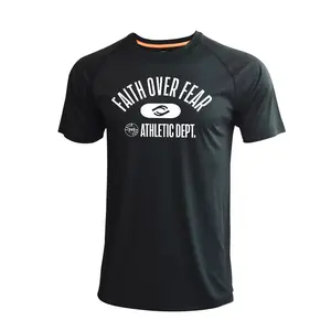 FOF Athletic Dept. Black T-Shirt, Short Sleeve, Athletic Dept. Logo, "FAITH OVER FEAR" Text, Polyester Fabric, Day & Garment Wear