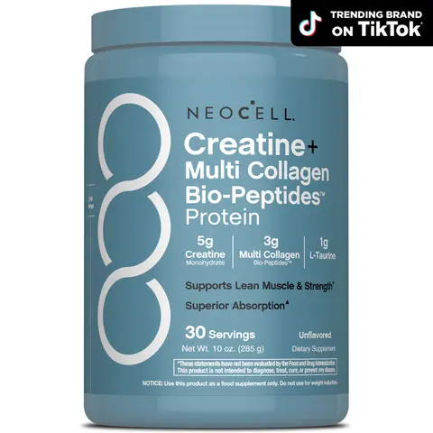 NeoCell Creatine Monohydrate Powder - With Multi Collagen Peptides - 30 Servings - Unflavored - for Women and Men - Supports Lean Muscle & Strength