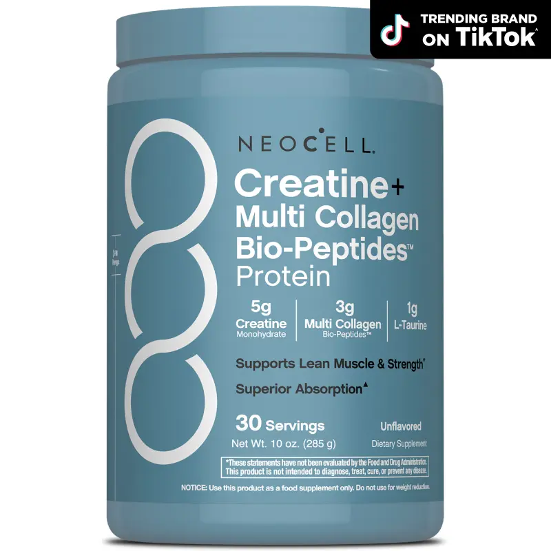 NeoCell Creatine Monohydrate Powder - With Multi Collagen Peptides - 30 Servings - Unflavored - for Women and Men - Supports Lean Muscle & Strength