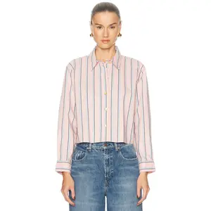 L'AGENCE Cosette Crop Hi Low Shirt in Pale Rose Stripe