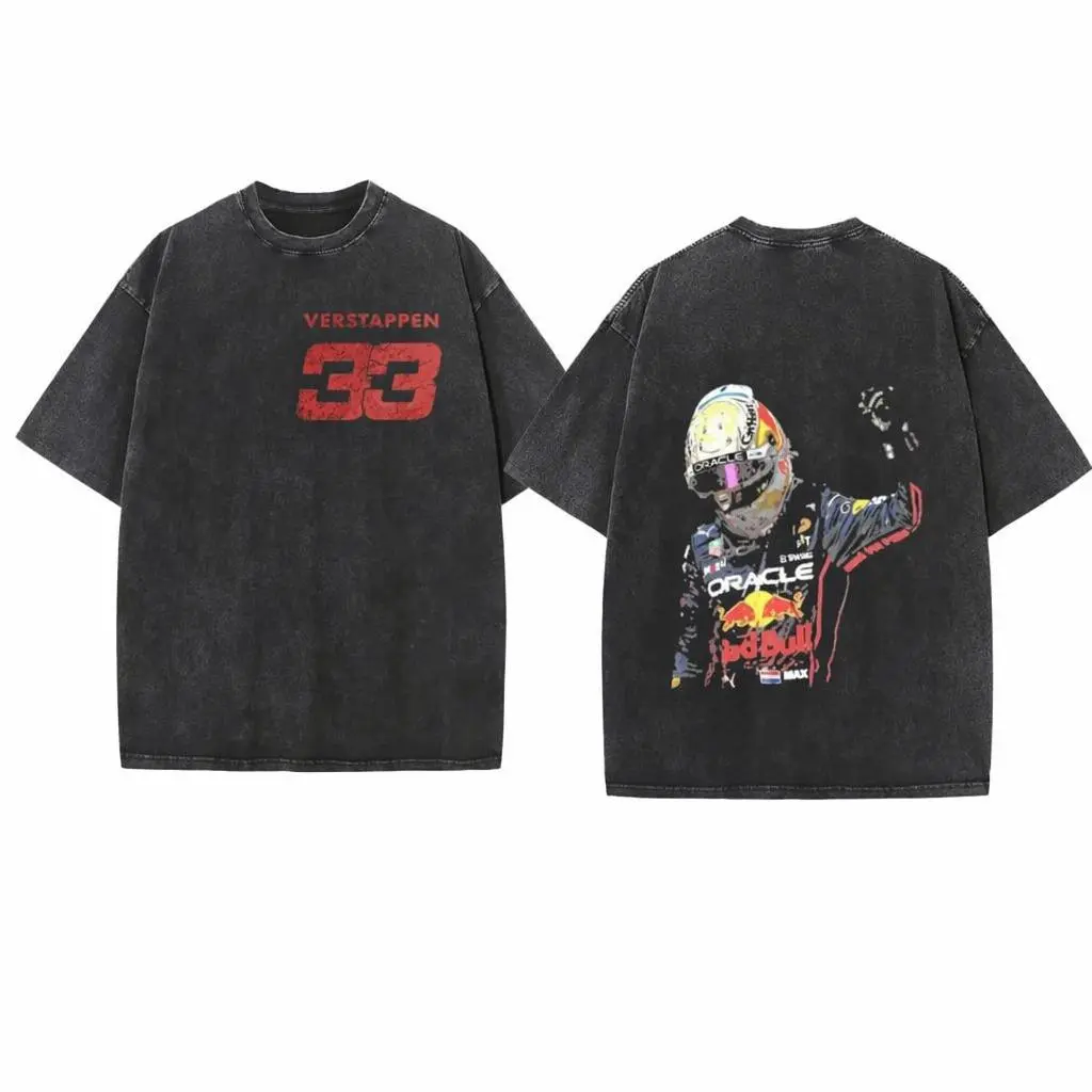 Racing Style, T-Shirt, Max Verstappen 33 Red Bull F1 Driver Graphic, Cotton Blend With Vintage Wash Finish, For Motorsport Fans And Casual Wear