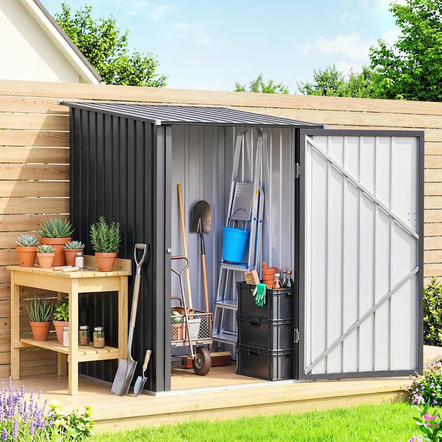 Greywick 3.3' x 3.4' Metal Storage Shed, Galvanized Steel Garden Tool House with Lockable Door, Sloped Roof & 2 Vents, 10 sq ft, 4.6 Stars, for Backyard, Patio, Lawn