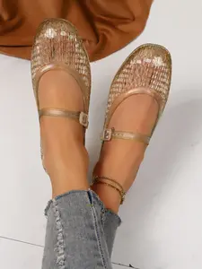 Women's New / Multi-Color Vintage Casual Woven Transparent Mary Jane Flats, One Strap Design, Comfortable Spring Summer Shoes