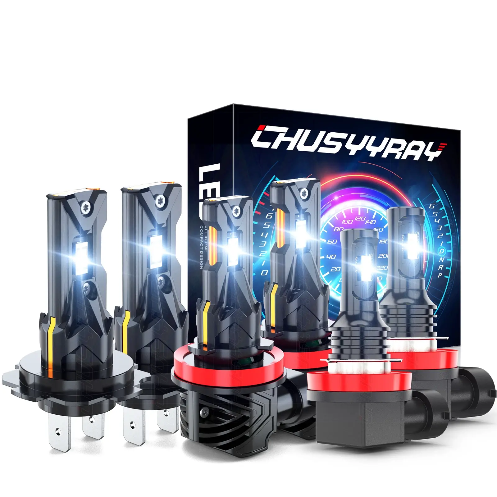 6X H7+H11+H11 Combo LED Headlight High/Low Beam + Fog Light Bulbs Conversion Kit