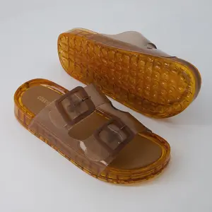 Cushionaire Pool Jelly Slide Sandals for Women - Waterproof Double Buckle Adjustable Slip-On Womens Jelly Sandals For Beach, Shower, Summer Casual Wear Soft Slippers Platform