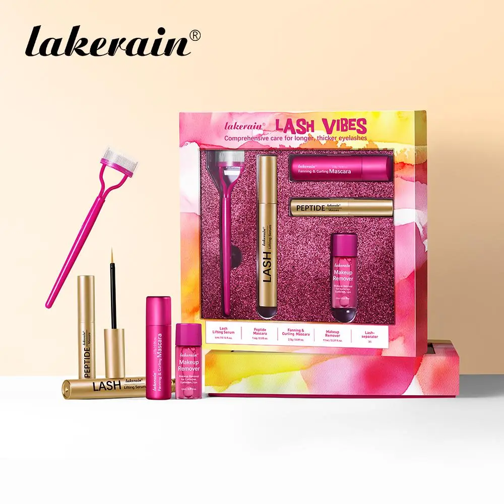 Lash Care Kit, 5 Counts/set Eyelash Complete Makeup Set, Lash Lifting Serum & Mascara & Makeup Remover & Lash Separator, Eyelash Cosmetics