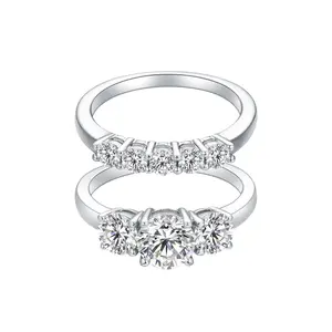 ATTAGEMS Classic 3 Stones D VVS1 Lab-Created Moissanite Ring for Women Jewelry Set 925 Sterling Silver Anniversary Party Engagement Gift Fine jewellery R015