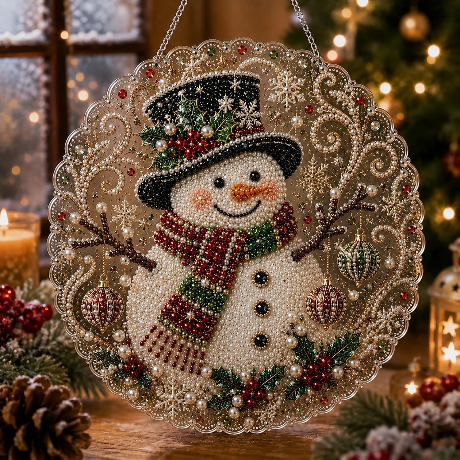 【4 packs】Christmas Pearl Diamond Painting Suncatcher Kit, DIY Craft | Pre-Assembled Metal Chain, Acrylic Round Board with Lace Edge, 3D Mixed-Sized Pearl Beads Craft, Festive Window Wall Decor,Beads DIY Handmade Holiday Hanging Decor,Christmas gifts, birt 【4 packs】Christmas Pearl Diamond Painting Suncatcher Kit, DIY Craft | Pre-Assembled Metal Chain, Acrylic Round Board with Lace Edge, 3D Mixed-Sized Pearl Beads Craft, Festive Window Wall Decor,Beads DIY Handmade Holiday Hanging Decor,Christmas gifts, birt