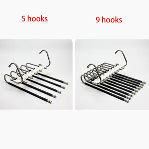 Multi-tier Metal Non-slip Organizer, 1 or 2 Pieces Space-saving S-type Pants Holder with 5 Hangers, Wardrobe Storage Efficient Hanger
