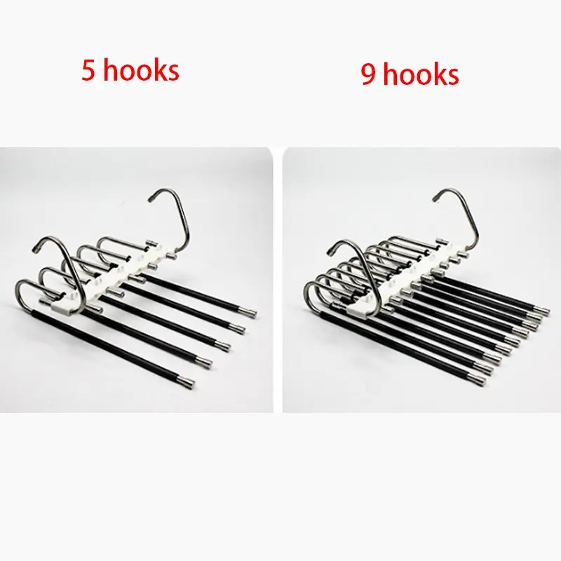 Multi-tier Metal Non-slip Organizer, 1 or 2 Pieces Space-saving S-type Pants Holder with 5 Hangers, Wardrobe Storage Efficient Hanger, Stainless Steel Hanger, Clothes Hanger, Garment Organizer, Pants Organizing Rack, Space Saver Hangers
