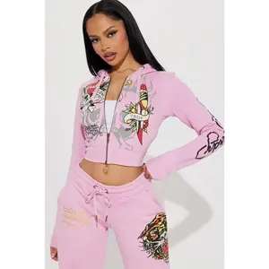 Ed Hardy Tiger Roar Zip Up Hoodie - Pink 4