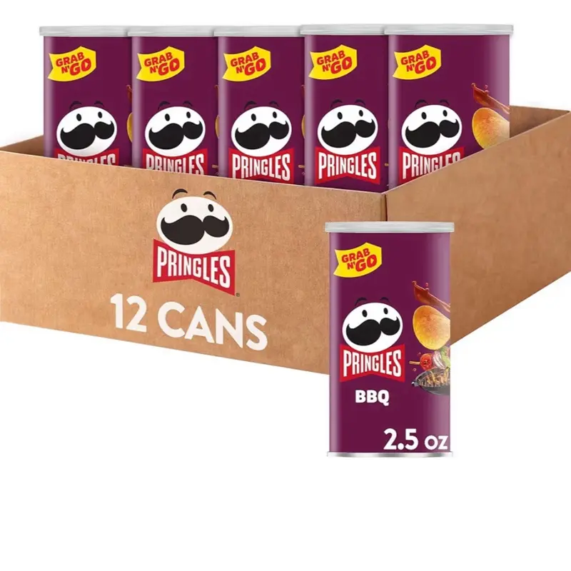 Pringles Potato Crisps Chips, Lunch Snacks, Office and Kids Snacks, Grab N' Go, BBQ (12 Cans)