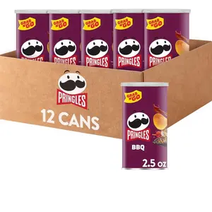 Pringles Potato Crisps Chips, Lunch Snacks, Office and Kids Snacks, Grab N' Go, BBQ (12 Cans)