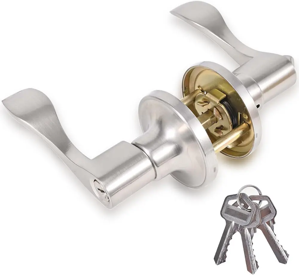 High-Security Stainless Steel Round Ball Door Lever with Lock & Key - Silver Hardware for Front Door, Bedroom Interiors