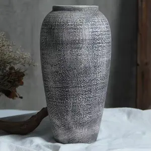 Tall Textured Grey Ceramic Vase – 14" Modern Minimalist Statement Piece