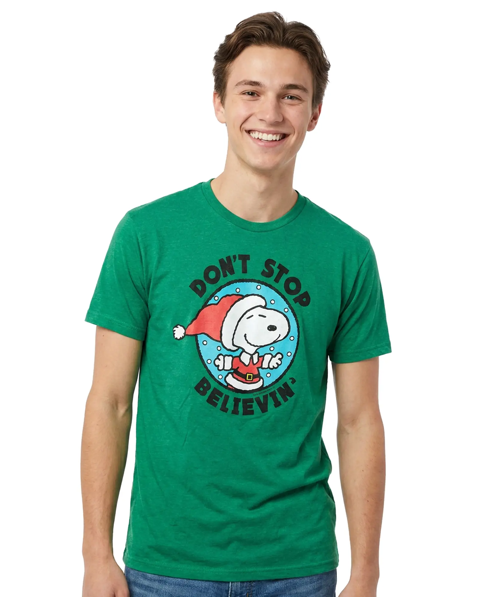 Peanuts Snoopy T-Shirt Men's Don't Stop Believin' Santa Tee