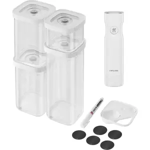 ZWILLING Fresh & Save Cube Box Set, 7-pc, Plastic, Airtight Dry Food Storage Container, Small Cube Set with Pump