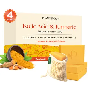 Kojic Acid & Turmeric Soap Bar – Brightening Face & Body Cleanser for Dark Spots & Hyperpigmentation | Vitamin C, Collagen & Hyaluronic Acid | Vegan Exfoliating Soap for Even Tone, Smooth Skin & Radiant Glow