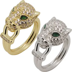 925 Sterling Silver 14k Gold Vermeil AAA Cubic Zirconia Panther Ring