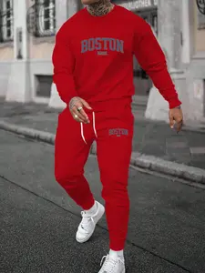 Fashionable and personalized two-piece men's set with long sleeves and pants printed with "retro letters". Daily casual simple round neck long sleeves. Spring and autumn two-piece printed men's fashionable sportswear Clothes