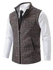 Men's Fitted Plain Zipper Vest Waistcoat Jacket, Warm Fashionable Fall Winter Outerwear, Casual Style Polyester Fabric Coat