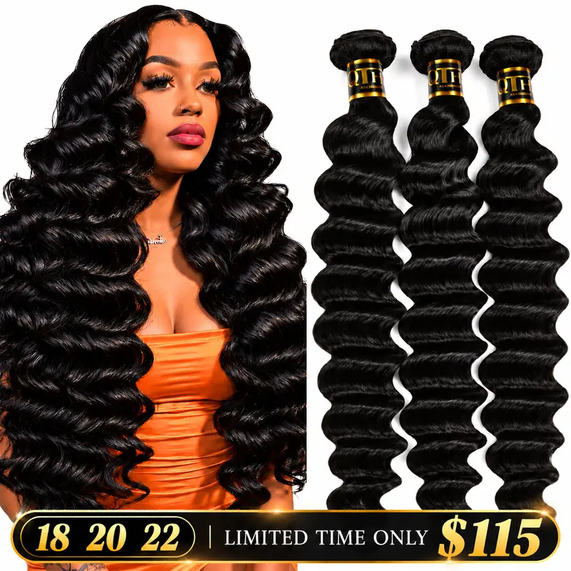 QTHAIR Deep Wave & Loose Deep Wave Human Hair Bundles, 100g/Bundle, 14–30 inch, Double Weft for Sew-In & Quick Weave,Optional 4×4 Closure#TikTokShopFallDealsForYou