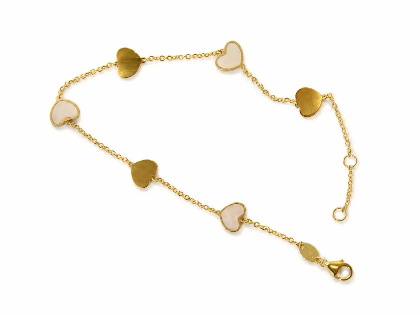 14K Gold White Heart Station Bracelet
