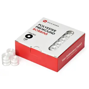 Richword L Style 75D/2 60WT White Embroidery Bobbins 144 Pack Pre-wound Plastic for Home & Commercial Machines