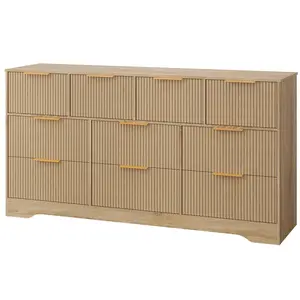 59" Fluted 10 Drawer Dresser, Modern Wood Chest with Metal Handles, Wide Storage TV Stand Organizer