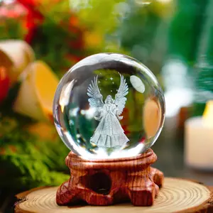 3D Angel Figurines Crystal Ball – Laser Engraved Paperweight Home Decor (Clear)
