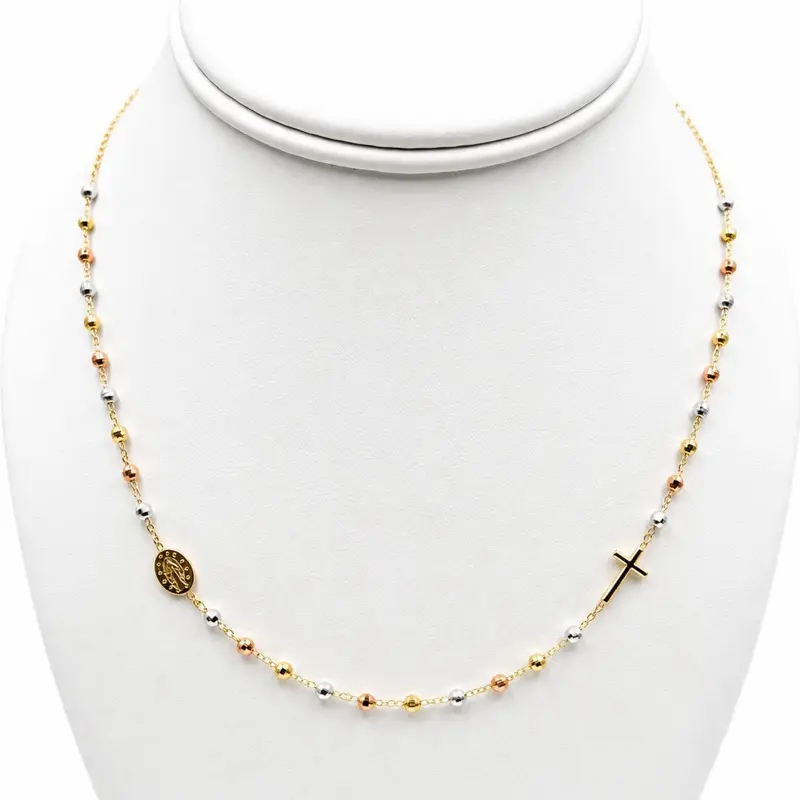 18K Gold Tri-Color Rosary Necklace
