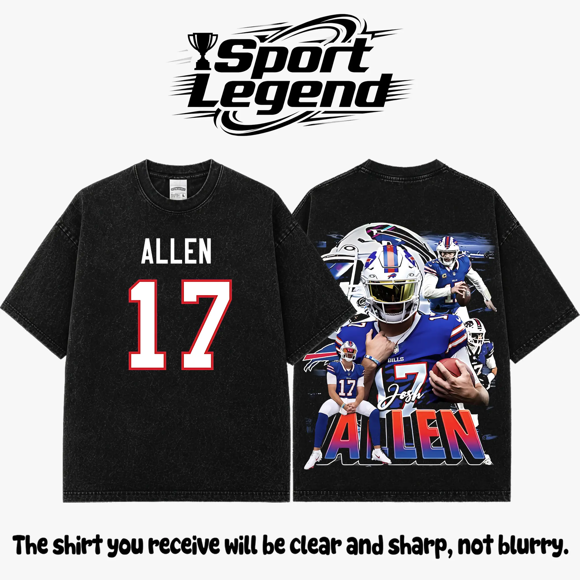Josh Allen #17 Premium Acid Washed Cotton T-Shirt (Made in USA), Heavyweight Vintage Graphic Tee, Bills Nation Football Shirt, Oversized Washed Streetwear Tee, Distressed Acid Wash T-Shirt, Game Day Football Apparel, Unisex Football Fan Gift