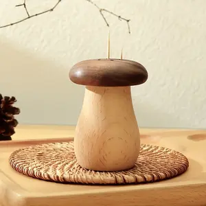 1pc Toothpick Holder, Walnut Toothpick Box, Cute Mushroom Shape, Desktop Decorative Ornament, Kitchen Utensils, Unusual Gifts