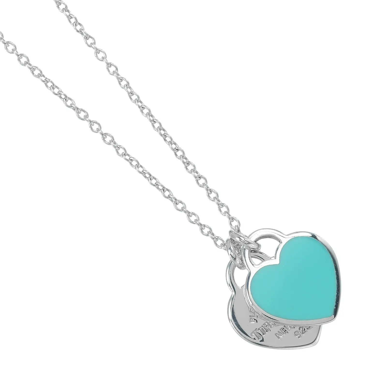 Pre-owned Tiffany & Co. Sterling Silver 925 (Ag925) Small Leather Goods Tiffany Return to Tiffany Double Heart Silver 925 Necklace