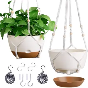 Set of 2-10 Inch Hanging Planters for Indoor  with Self-Watering Includes Hanging Pots for , Outdoor Hanging  Pot with Drainage, and 2 Types of Hanging Baskets Hangers (White, 10inch)