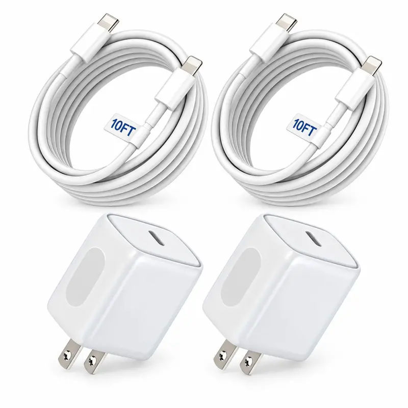 For iPhone 14 Charger Fast Charging, 4/3/2/1-Pack 10Ft Extra Long USB C Cable Cord with 20W PD Charging Block Cube for iPhone 14/13/13 Pro/12 Pro/12 Pro Max/11/Xs Max/XR/X/SE,iPad,AirPods, Mobile, Charger For Iphone