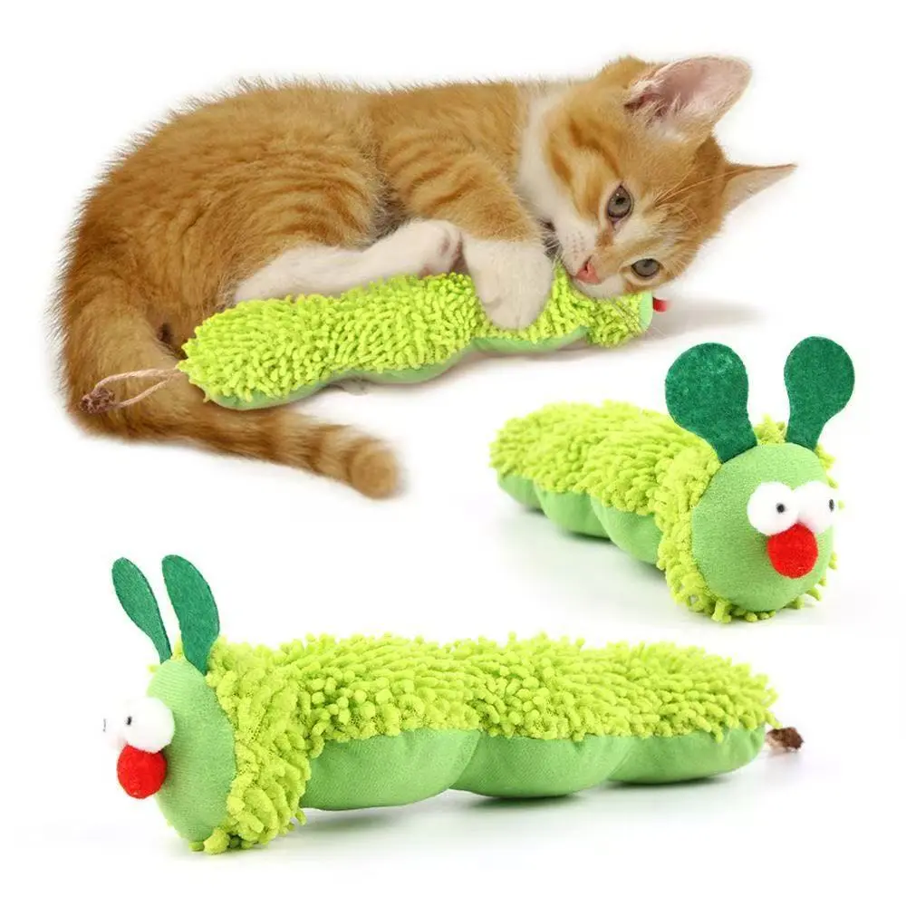 Catnip Graphic Caterpillar Chew Toy - Lifelike Long Worm Plush Kicker Pillow, Durable Mint Cat Teddy, Interactive Item to Spark Hunting Instincts & Clean Teeth