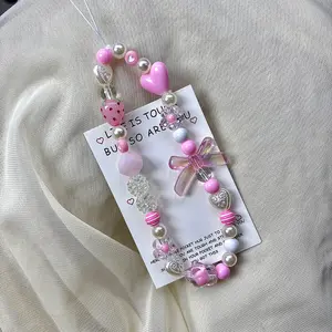 Bow Strawberry Flower Beaded Strap, Style Short Ccd Camera Chain, Phone Case Lanyard, Phone Charms, Cute Accessory for Women