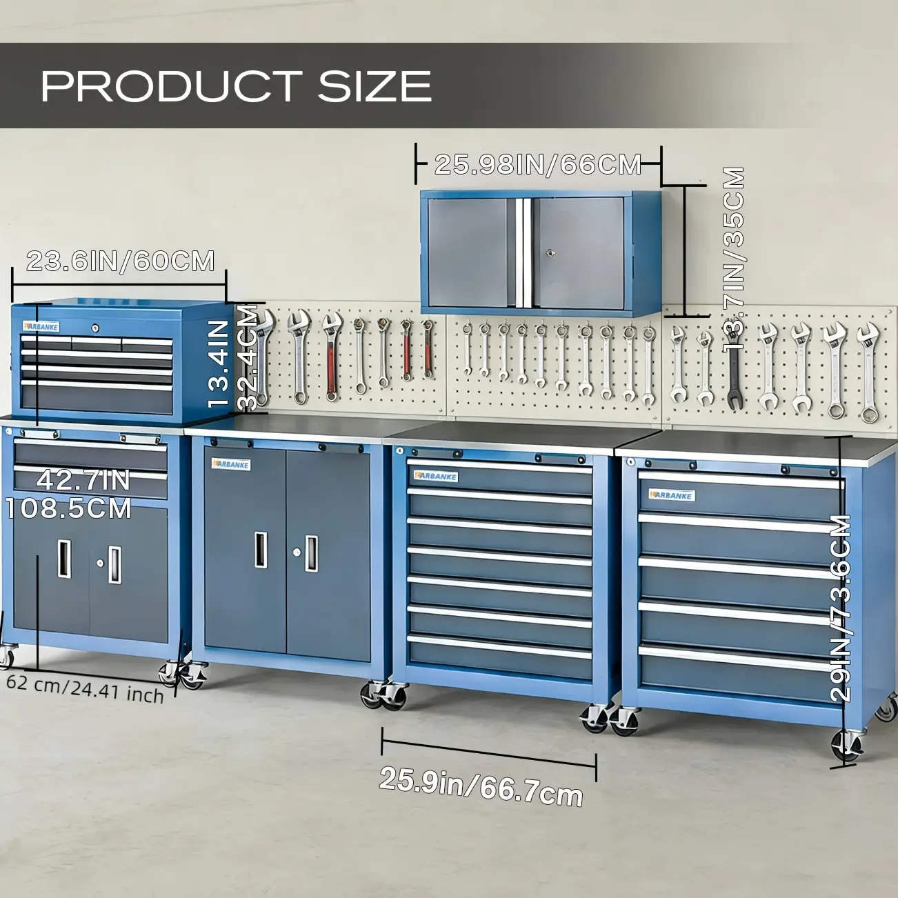 [Rolling Tool Cabinet] 5 Different Types Tool Chest Combination, Rolling Tool Cabinet with Stainless Countertop, Tool Cabinet with Connection Buckle, Wheels And Foot Pads, Portable Tool Box Inside