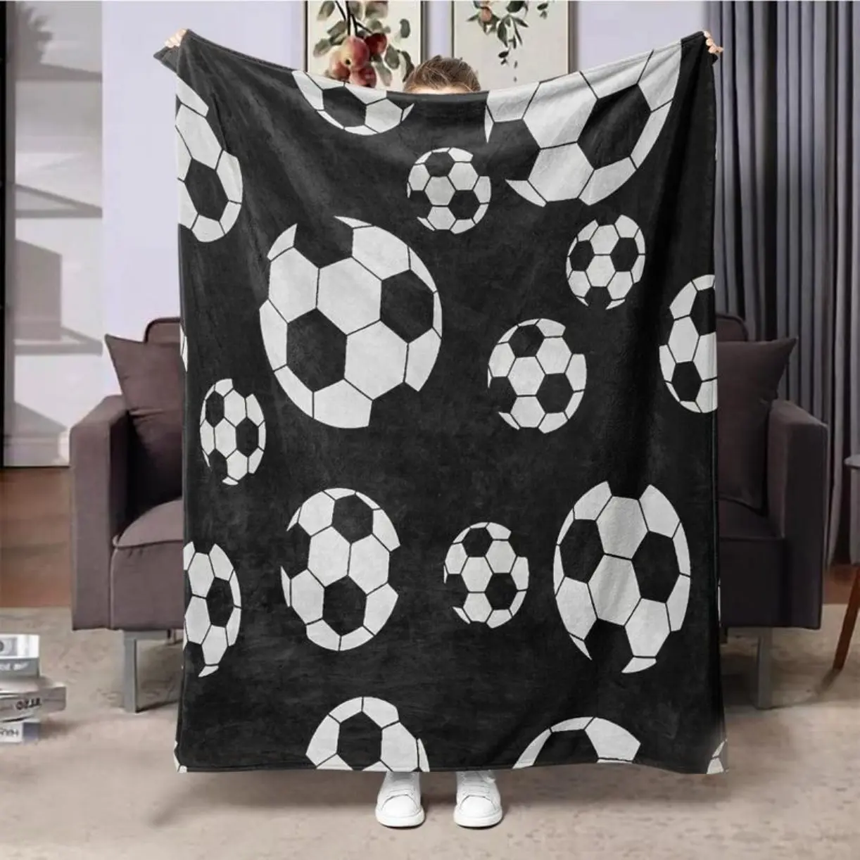 Soccer Pattern Blanket,   Soft Warm Throw Blanket, Air-conditioned Room Blanket, Cozy Nap Blanket for Home Office Travel Camping  Christmas gift Dream Weave Home