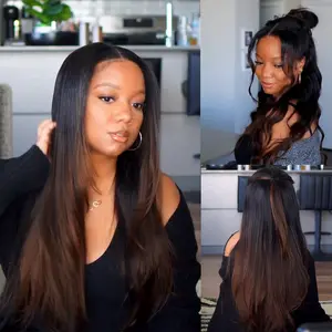 Nadula EasiContour Chestnut Brown Human Hair V-part Wig Glueless Yaki Straight Jerry Curly Lightweight 180% Hair Density Quick Installation Adjustable Cap Summervibes TikTokShopStockUp