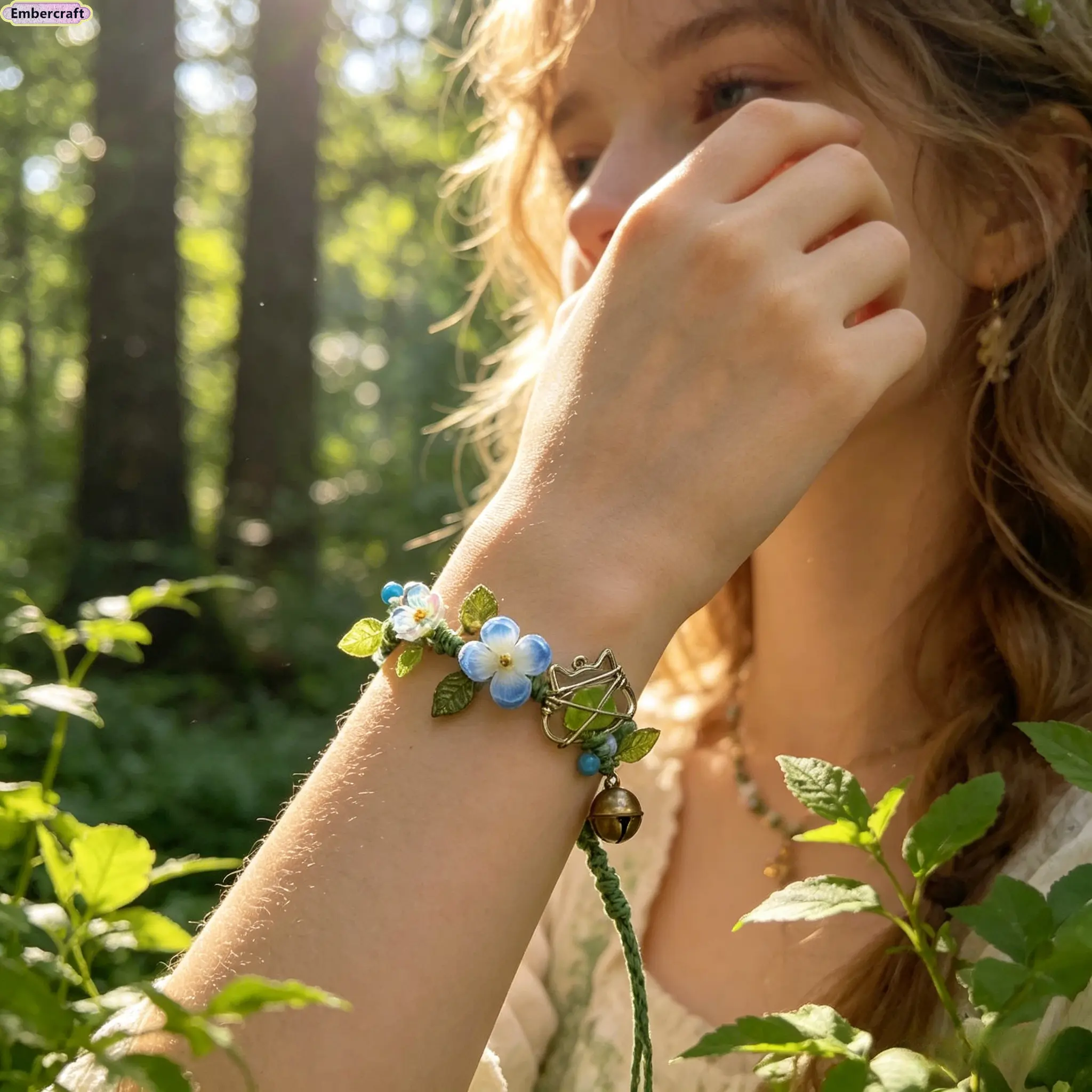 Women's Handwoven Floral Vine Bracelet - Exquisite Flower Design Fairy Aesthetic Jewelry, Adjustable Divine Feminine Artisan Friendship Gift, Cottagecore Green Glaze Fashion Accessories, Exquisite Bracelet, Flower Design Bracelet