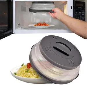 HOVER COVER Magnetic Splatter Cover, Collapsable 12-Inch Clear BPA-Free Food Lid, Vented Plate Guard with Steam Vents, Anti-Splash Microwave Lid, Dishwasher Safe, Space-Saving Magnetic Food Cover, Splatter Cover