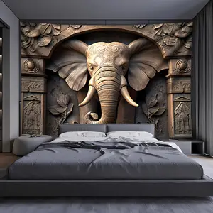 1pc Ultra Large Size 3D Relief Elephant Arch Landscape Photo Background Cloth Wall Hanging Large Size Polyester Tapestry For Living Room Bedroom Office Home Room Party Decoration Live Streaming Background Tapestry With Free Hanging Clips